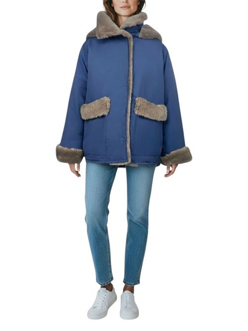 giaccone donna blu in nylon con interno in eco-pelliccia reversibile Collection Privèe? | RY8010-VIMMO1111